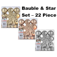 Christmas Baubles, with Star - 22 Piece 